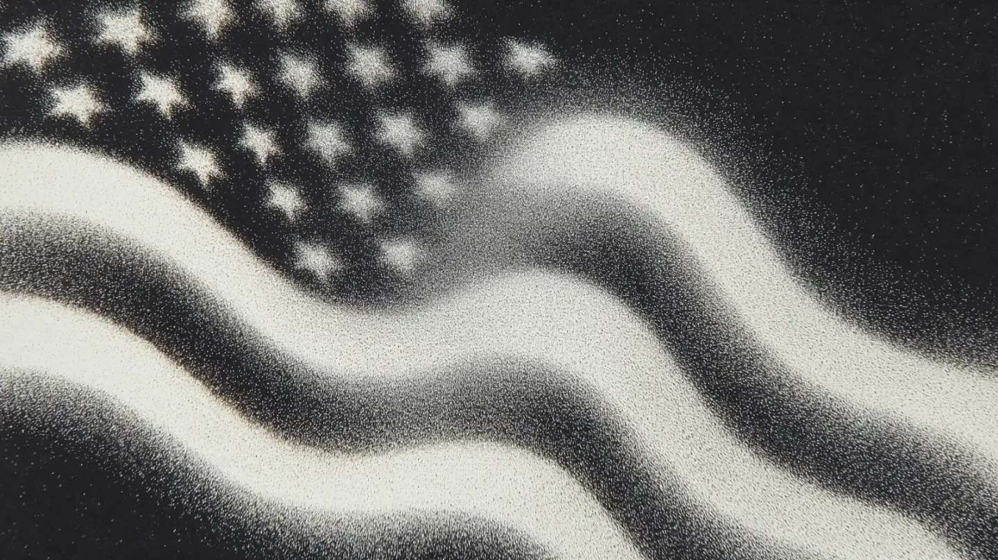 Bandera de Estados Unidos en blanco y negro.