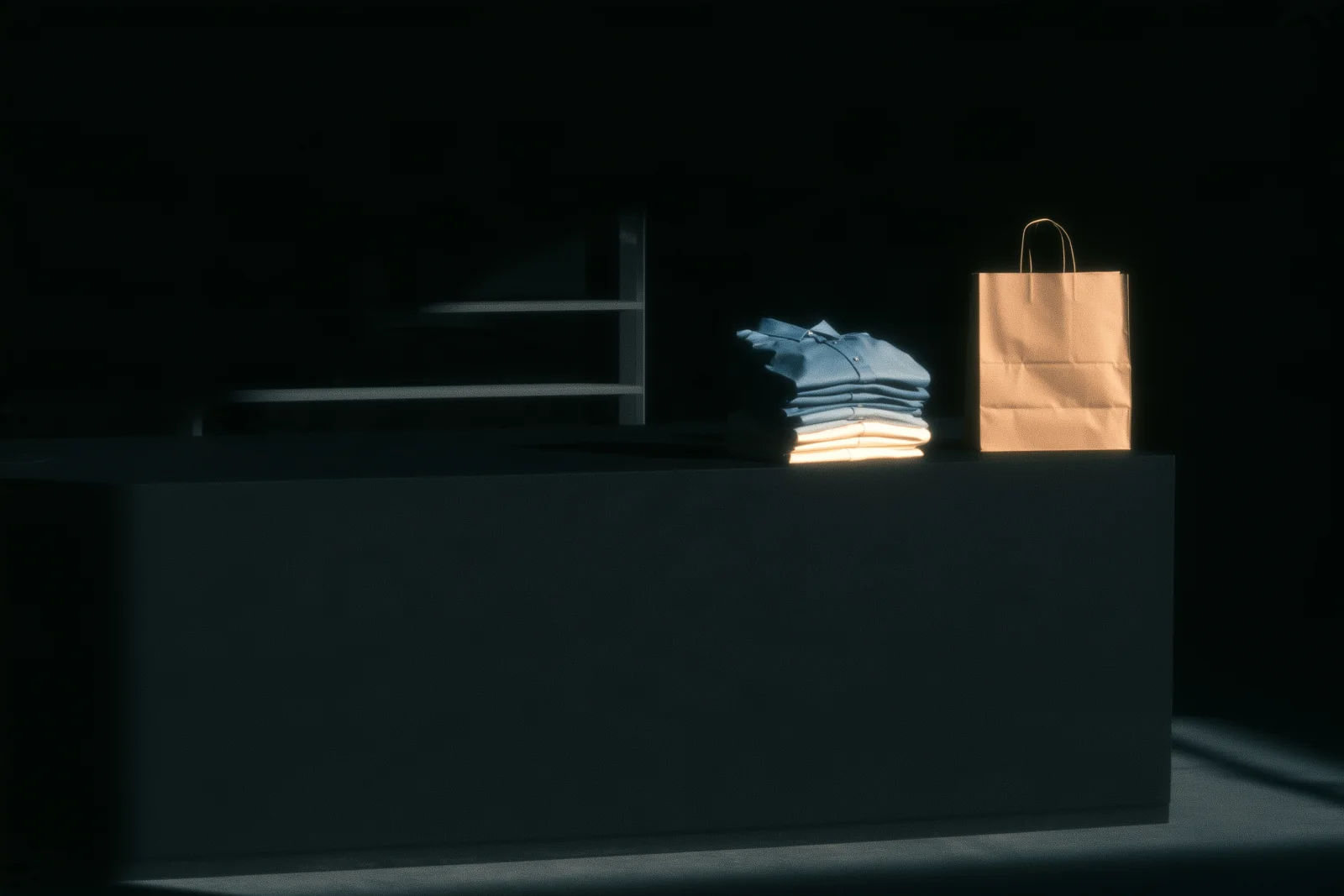 Objetos y superficies de una tienda al finalizar el trabajo.