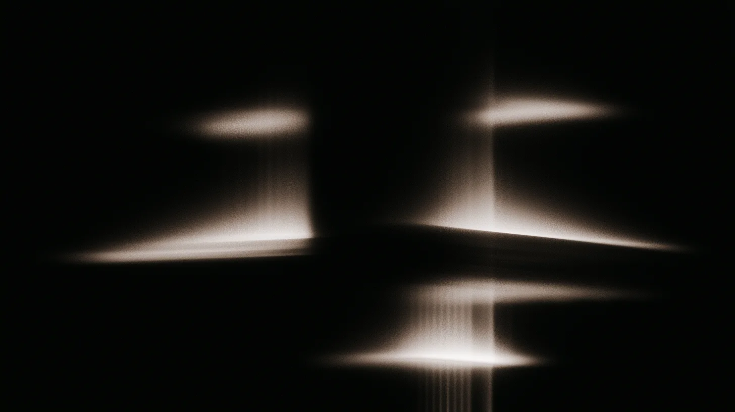 Abstract lines of light form a restrained operating system in darkness.